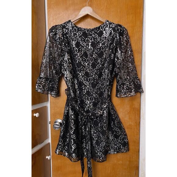 The Vampire's Wife x H&M Mystique Silver Black Metallic Lace Mini Dress Sz L - Picture 6 of 8
